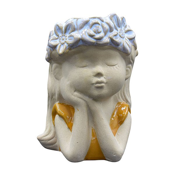 Vaso Menina Coroa De Flores Amarelo