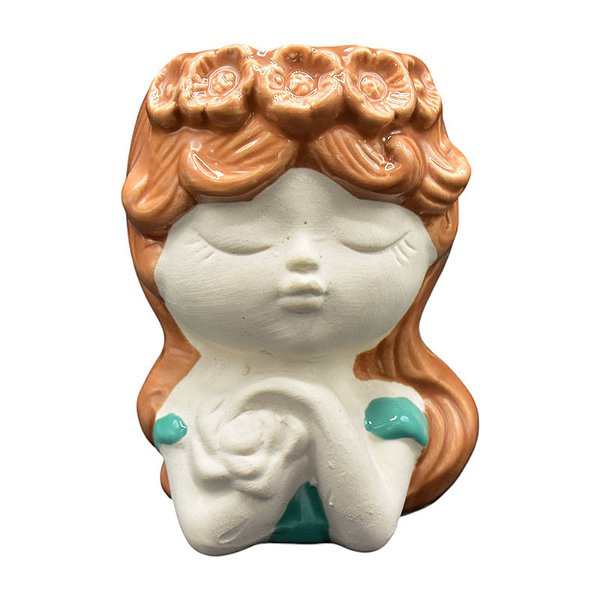 Vaso Menininhas Olhos Fechados Verde/Marrom