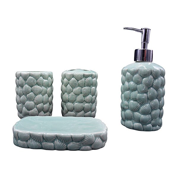 Kit De Banheiro Textura Conchas Verde