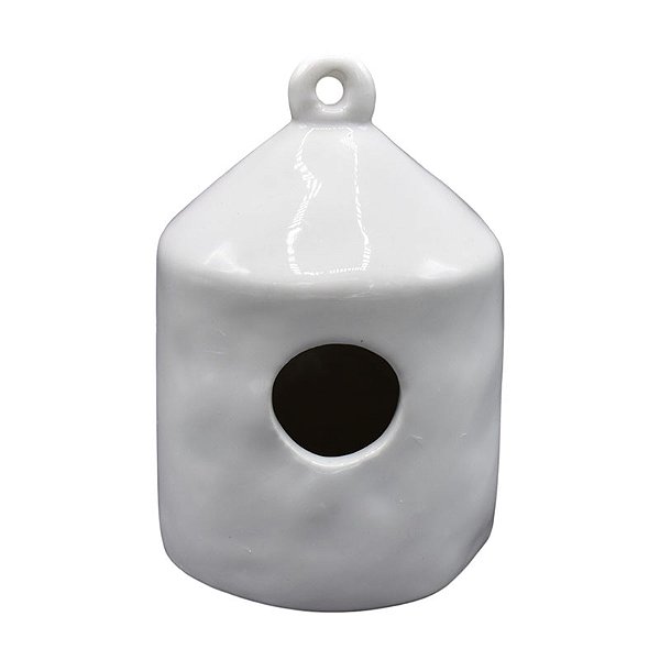 Casa De Passaro Arredondada Branca Em Ceramica