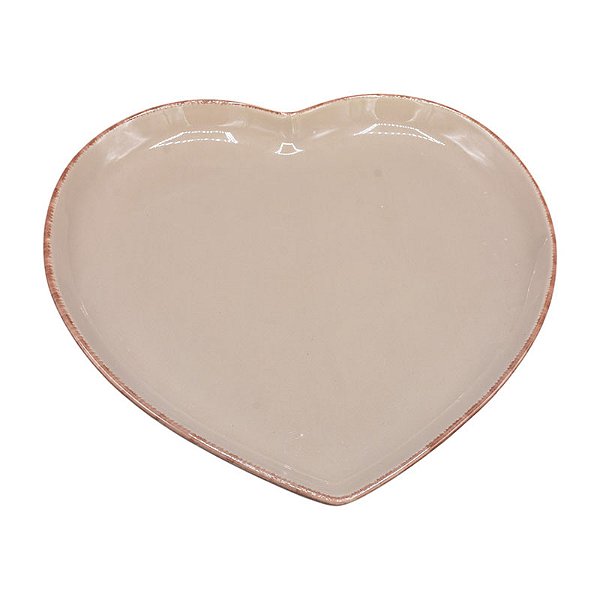 Prato De Ceramica Coração G Bege
