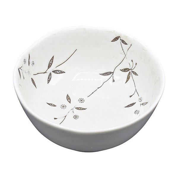Tigela De Ceramica Com Flores  Branca