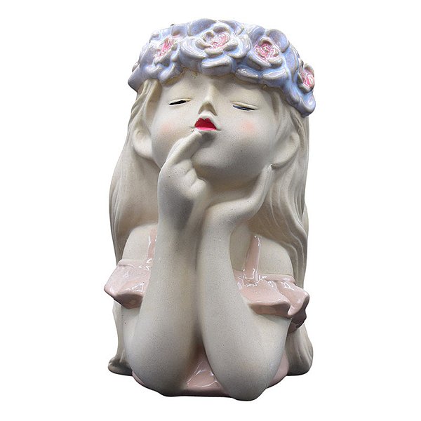 Vaso Menina Olhos Fechado Rosa