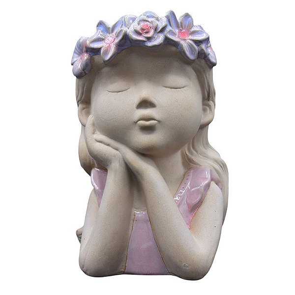 Vaso Menina Olhos Fechado Rosa