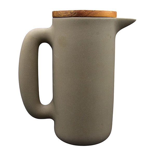 Jarra Em Ceramica Com Tampa Em Madeira