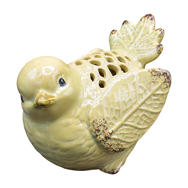 Decoração Em Ceramica Passaro Bege