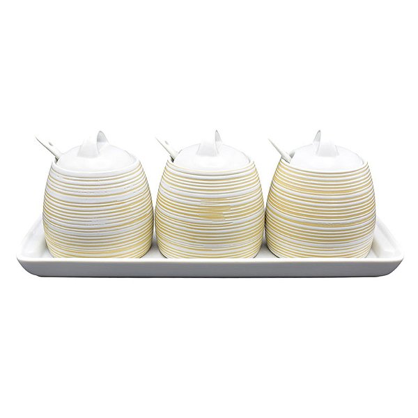 Porta Temperos 3Pçs Branco Com Colher