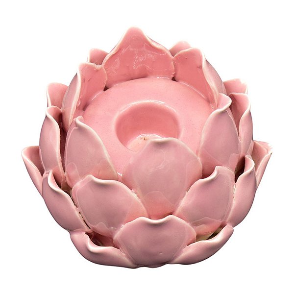 Porta Vela Flor De Lotus Em Ceramica M