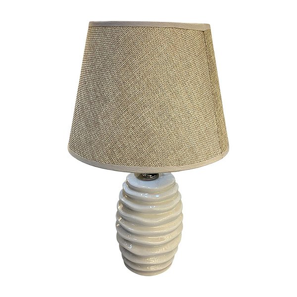 Abajur De Ceramica Branco Relevo Linhas Horizontais