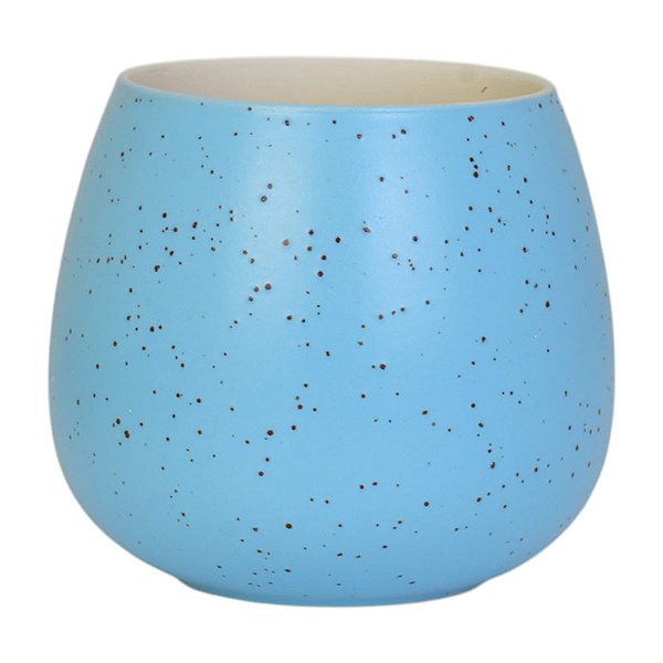 Vaso Em Ceramica Azul com Textura De Bolinhas