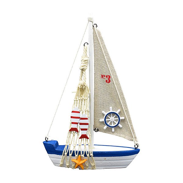 Barco Vela De Tecido Timão E Rede Com Peixes Listrados