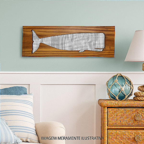 Quadro Madeira Com Tela Baleia