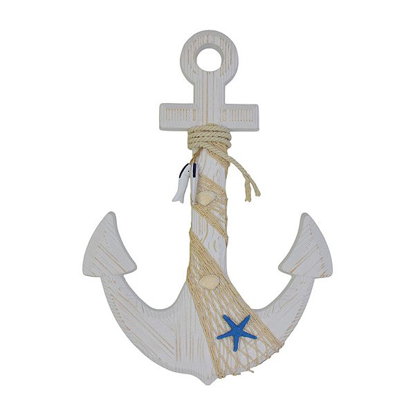 Enfeite Ancora De Madeira Sisal Com Peixes