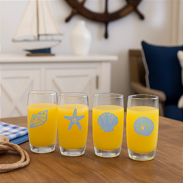 Jogo C/4 Copos Estampa Conchas