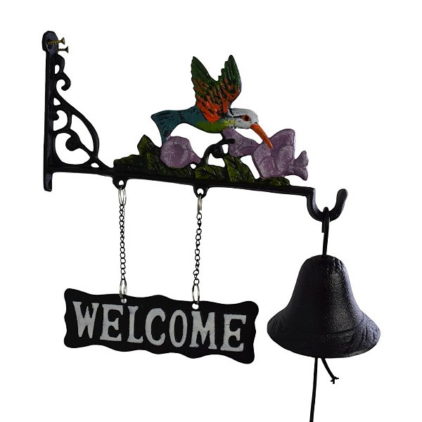 Placa Welcome Com Sino E Beija-Flor