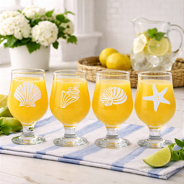 Jogo Com 4 Taças Estampa Em Azul