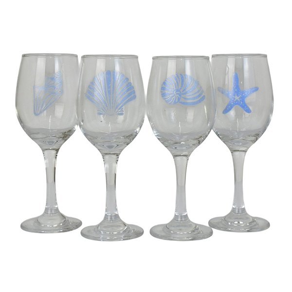 Jogo Com 4 Taças Estampa Em Azul