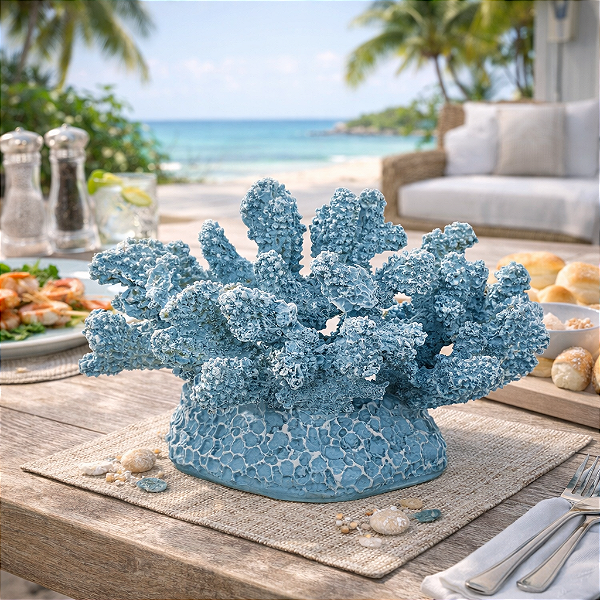 Enfeite Coral Em Resina 19X15 Azul