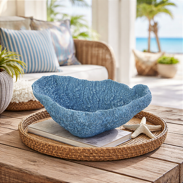 Coral Pedra Branco Em Resina Azul