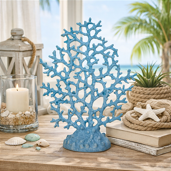 Coral Branco Com Base Azul