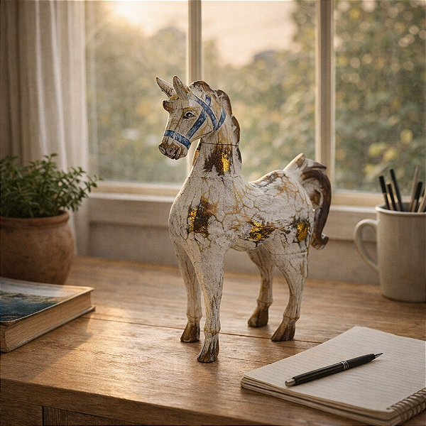 Enfeite Cavalo Com Gliter Branco