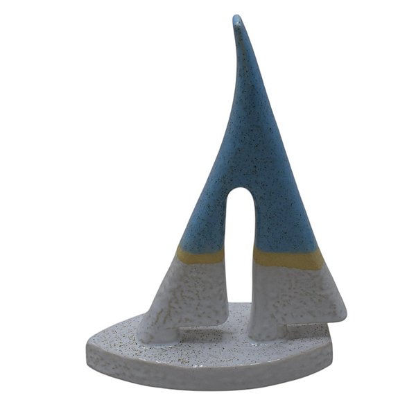 ESCULTURA VELEIRO G CERAMICA AZUL E BRANCO