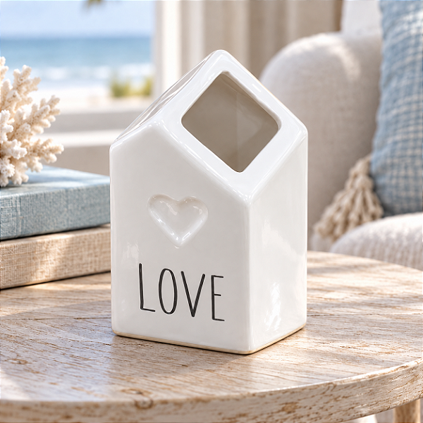 Vaso Decorativo Casinha Love em Cerâmica