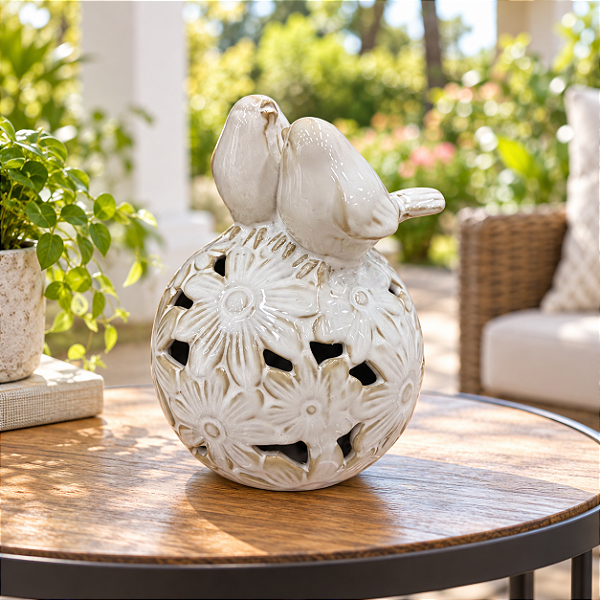 Enfeite Decorativo Bola Floral com Pássaros