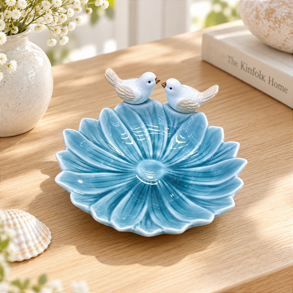 Enfeite Decorativo Flor Azul com Pássaros