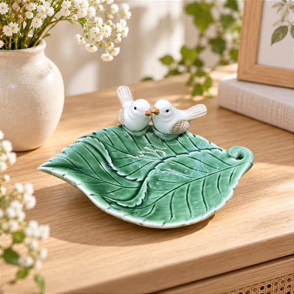 Enfeite Decorativo Folha Verde com Pássaros