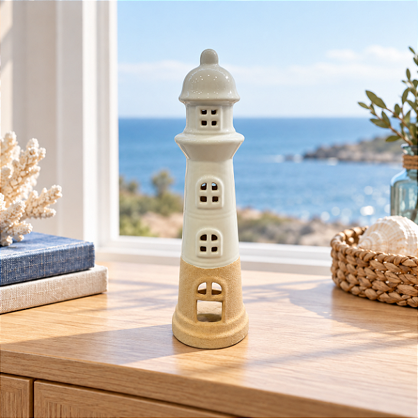 Enfeite Decorativo Farol Branco em Cerâmica
