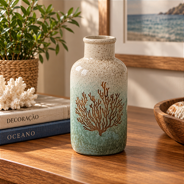 Vaso de Cerâmica Estampado com Coral Marrom