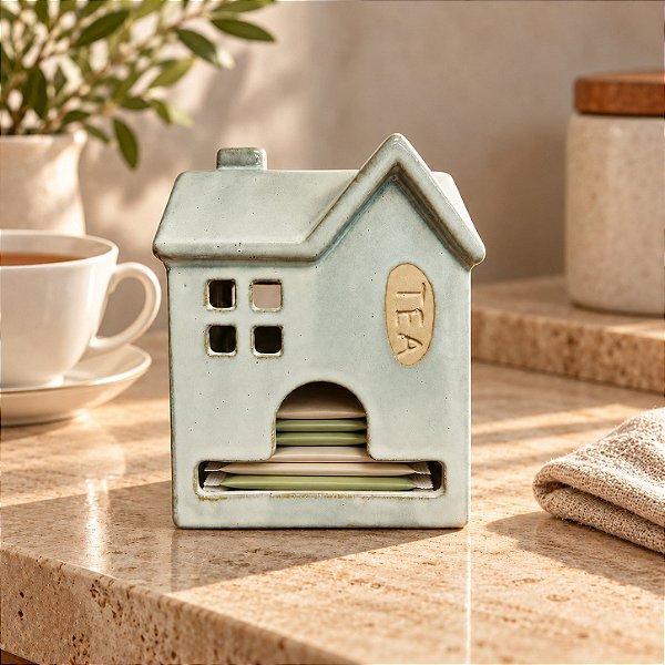 Porta-Sachês Casinha em Cerâmica – Capacidade para 10 Sachês