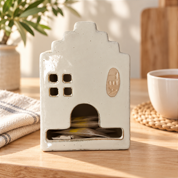 Porta-Sachês Casinha em Cerâmica – Capacidade para 10 Sachês