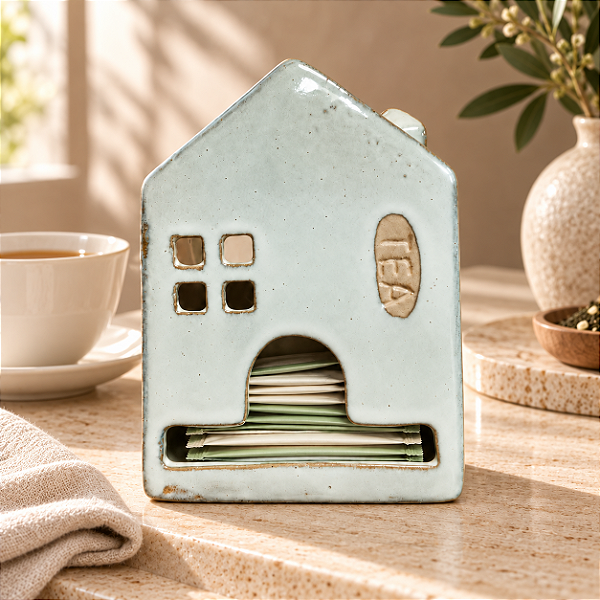 Porta-Sachês Casinha em Cerâmica – Capacidade para 10 Sachês