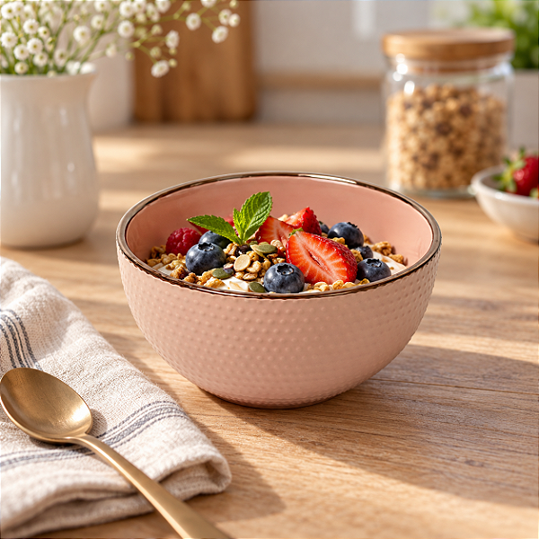 Bowl de Cerâmica Rosa com Textura