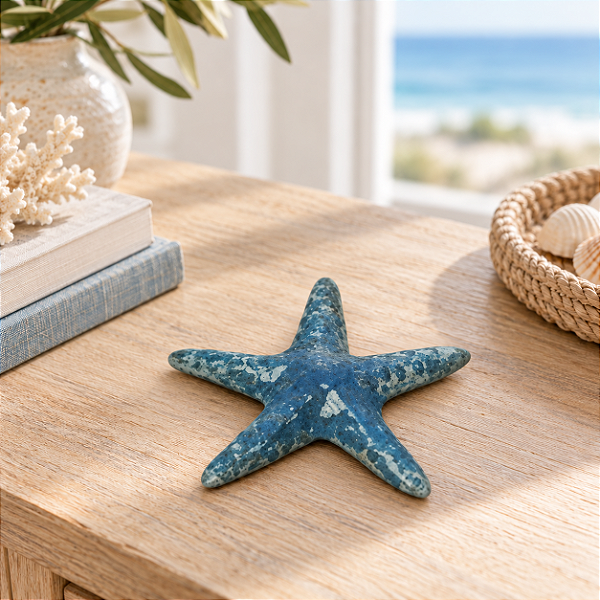 Enfeite de Cerâmica Estrela do Mar Azul
