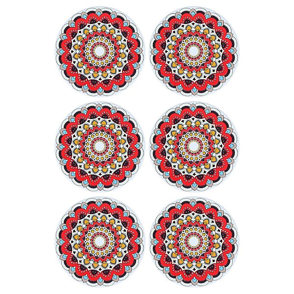 Jogo c/6 Porta Copos Mandala Vermelha em Cerâmica
