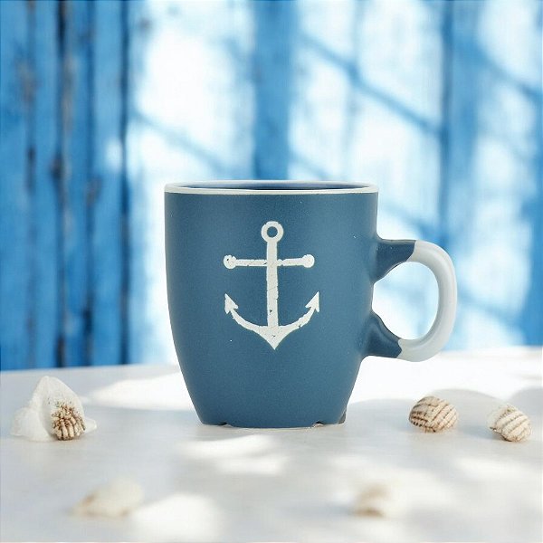 Caneca Oceano Azul Âncora P em Cerâmica 350ml