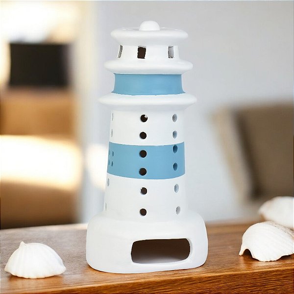 Porta Velas Farol Branco Grande em Cerâmica