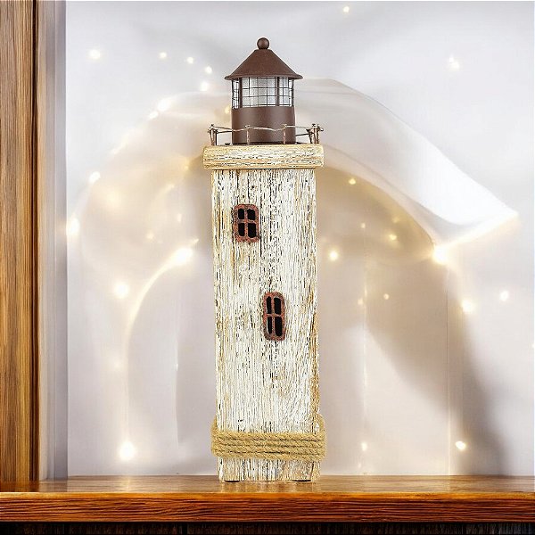 Farol Envelhecido Branco com Led