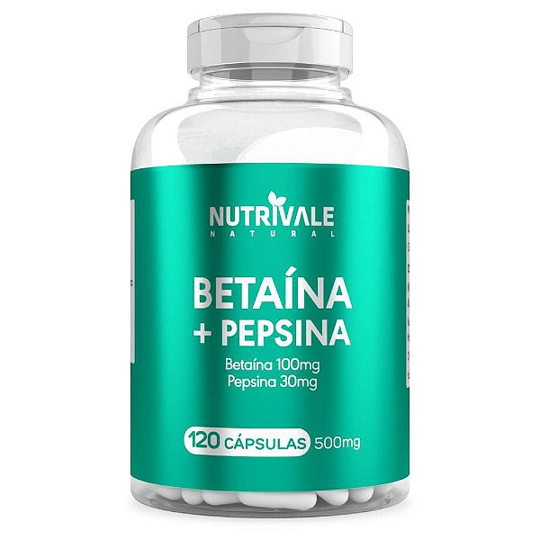 Betaína 100mg + Pepsina 30mg 120 cápsulas - Nutrivale