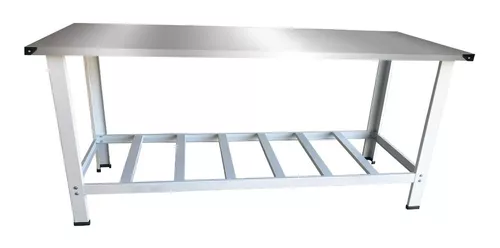 MESA TAMPO INOX 120X55 COM PANELEIRO VAZADO