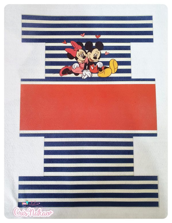 Feltro estampado - Nécessaire Minnie e Mickey  fundo Vermelho e Azul mod 1