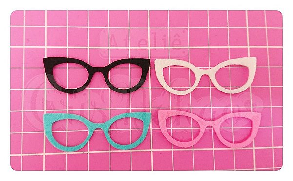 Kit Recortes em Feltro Óculos Gatinho 10 cm - 6 un