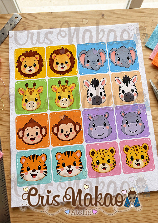 Feltro Estampado - Jogo da memória - Safari