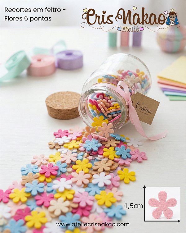 Recortes em Feltro Flor 6 Pontas 1,5 cm – Pacote com 50 Unidades