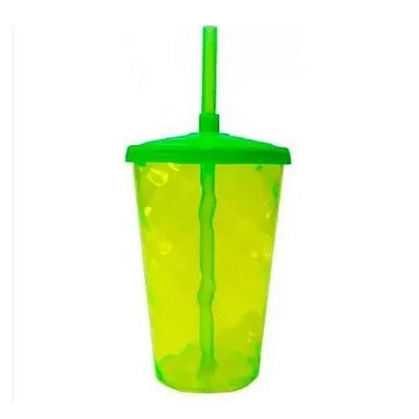 Copo Fest com Tampa e Canudo Verde Fluor 400ml - Lsc Toys