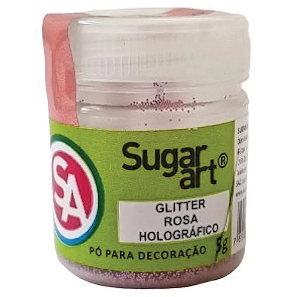 Pó para Decoração Glitter Rosa Holográfico 5G - Sugar Art