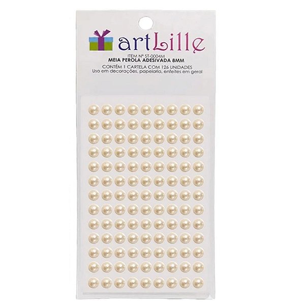 Meia Pérola Adesiva 8mm Creme - Artlille